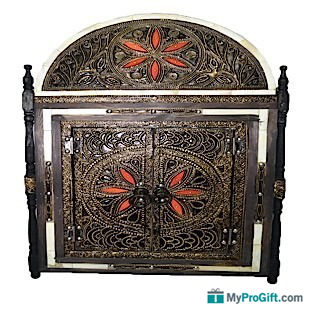 Miroir en métal motifs rouges et blancs-104336