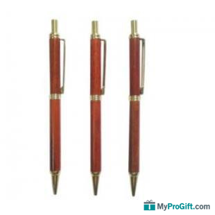 Stylo à bille en bois avec poussoir métallique -100087