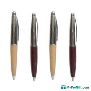 Stylo à bille en bois biColoure avec système rotatif-100094