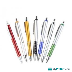 Stylo à bille en plastique avec poussoir métallique-100114